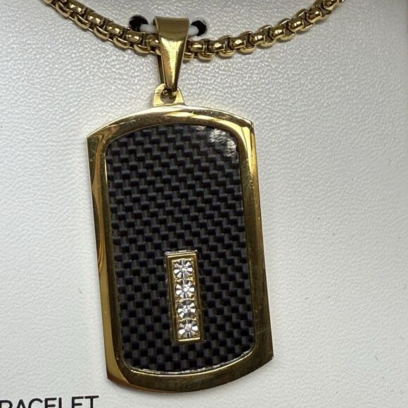 bon voyage Men’s Gold Stainless Steel Dog Tag Necklace & Bracelet Gift Set New - Picture 4 of 7